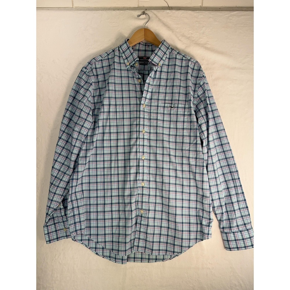 Vineyard Vines Shirt Mens Large Blue Plaid Performance‎ Classic Fit Tucker